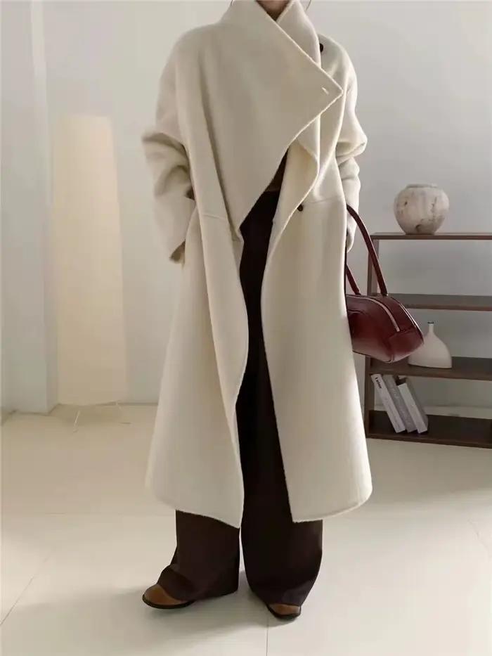 GENHUA 2025 automne hiver Yak velours mûrier soie mouton laine Double face cachemire manteau femme étendu grand revers