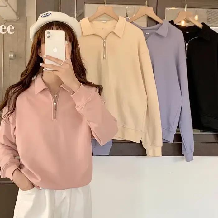 Haut décontracté oversize à col montant pour femme style Harajuku Hong Kong fibre polyester mode étudiante occassions spéciales