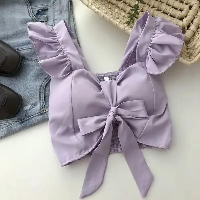 Ulzzang-Camis courts à volants pour femmes