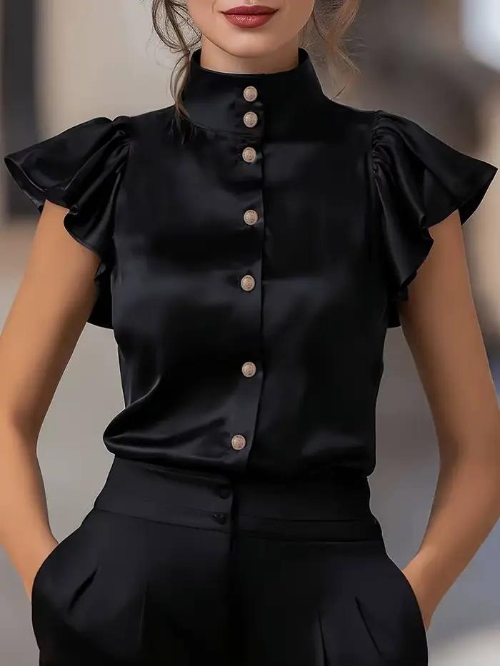 Chemise en satin à col montant