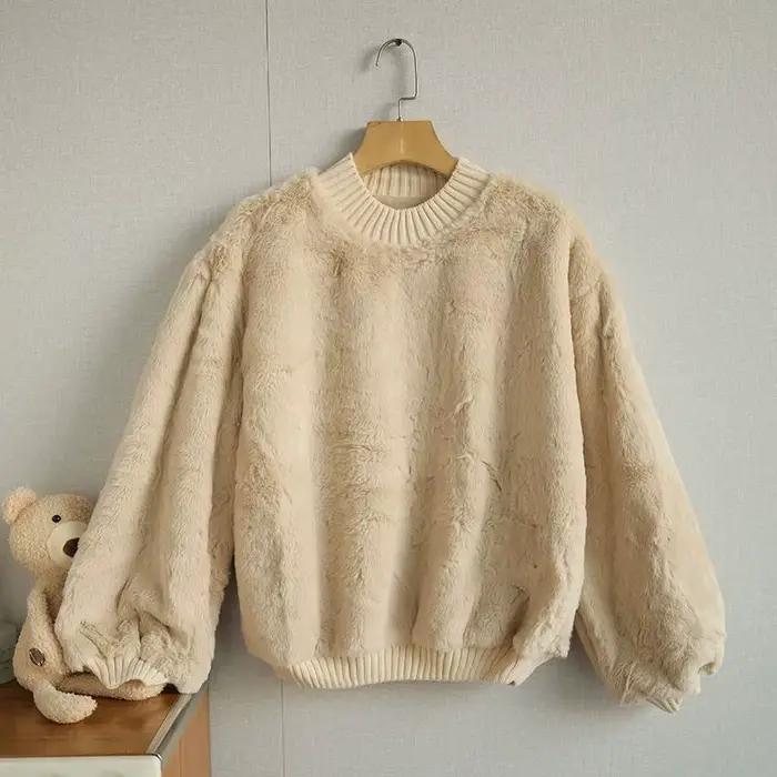 Pull Épais Rose à Col Ras du Cou et Manches sulf