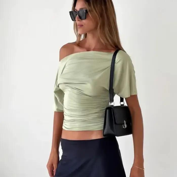 Talenza été une épaule hauts mode mince rétractable à manches courtes T-Shirts Sexy fête Y2k Streetwear solide