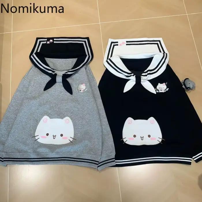 2025 vêtements pour femmes sweats japonais mignon chat col marin sweat à capuche ample coton épais mode