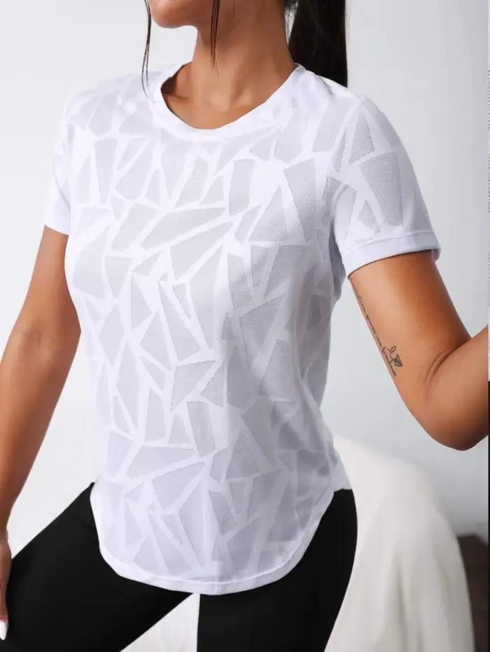 T-shirt chic à imprimé géométrique pour femme style décontracté polyesters et élasthanne pour l'été occaions spéciales
