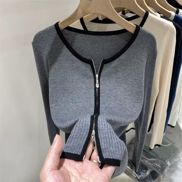 Pull tricoté femmes Cardigans nouveau à manches longues col rond blanc tricot