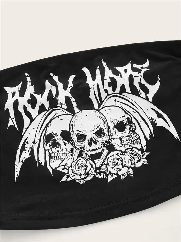 Gothique Punk crâne lettre graphique haut court femmes Y2K Vintage Grunge été noir mignon bustier tubulaire Streetwear hauts Corset vêtements