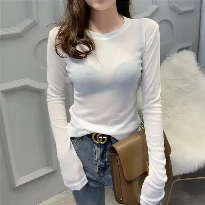 Tshirt féminin à manches longues col rond vintage style décontracté pour femmes automne hiver occassions spéciales