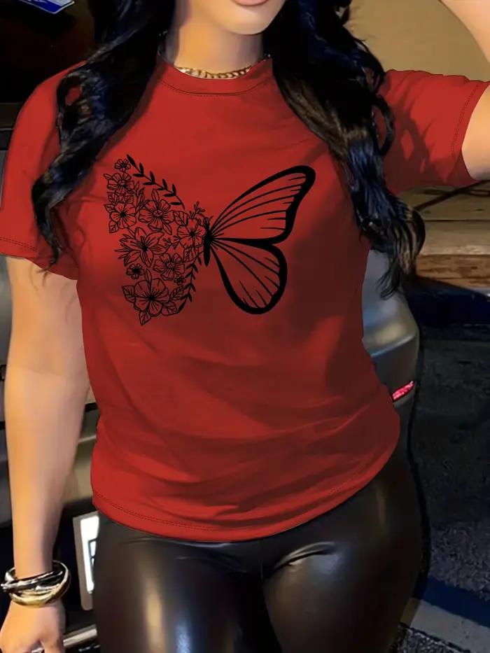 T-shirt à imprimé papillon pour femmes décontracté en polyester pour printemps et été occassions spéciales