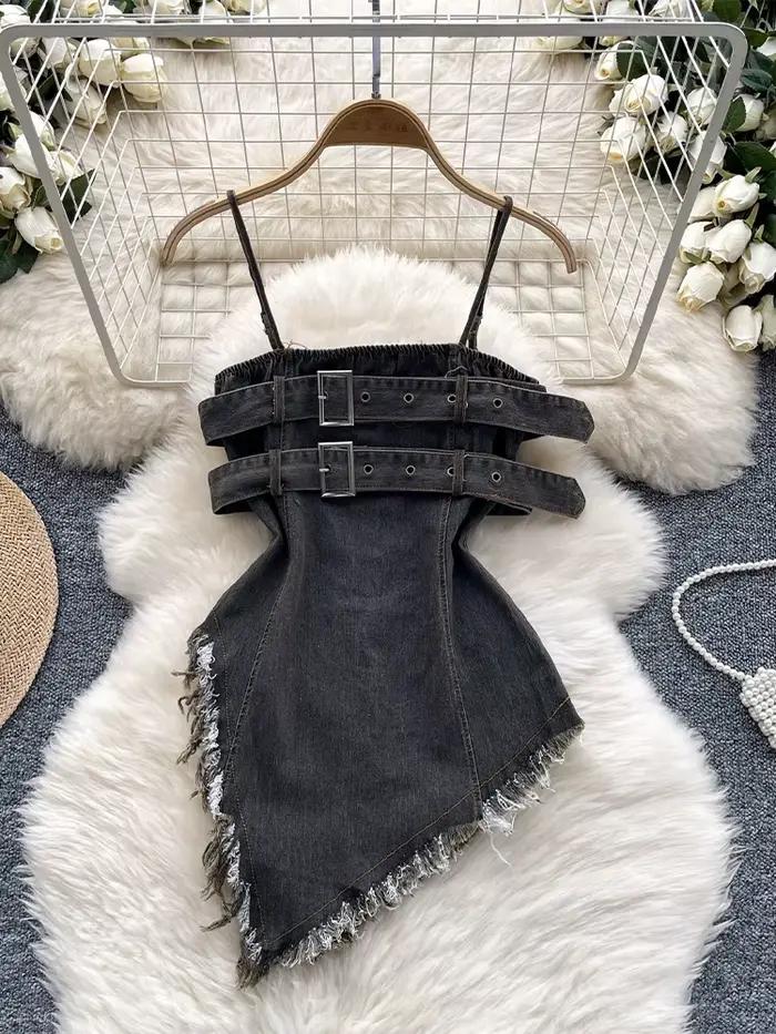 Haut court en Denim bleu pour femmes