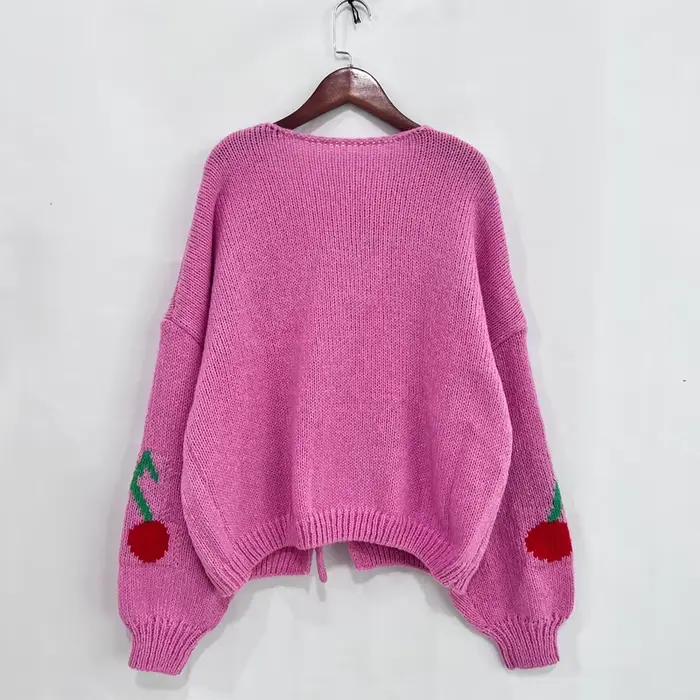 Veste Cardigan Cerise Tendance Printemps-Automne Femme Coupe Ample Style Streetwear Occasions Spéciales