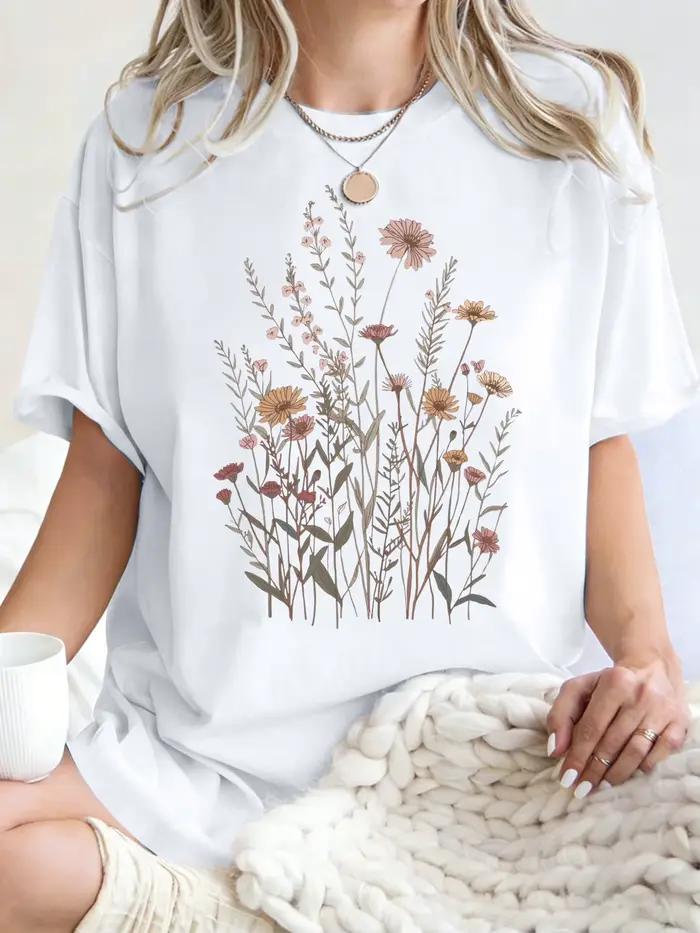 T-shirts à motif floral de style bohème pour femmes