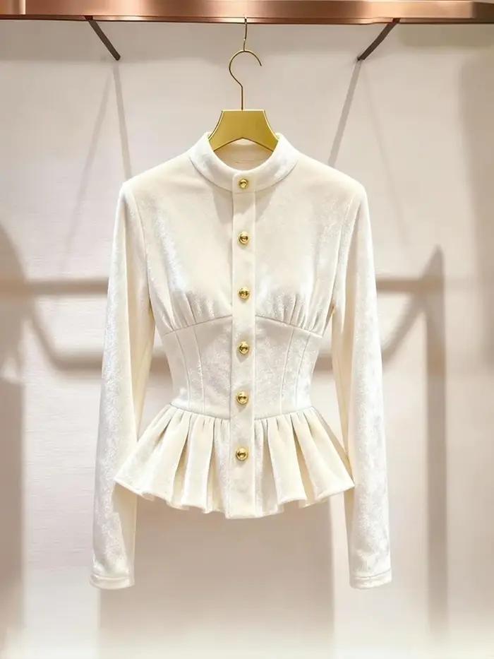 Chemises et chemisiers Blusas Mujer De Moda Style français chemise en velours blanc tempérament Camisas concepteur tendance De luxe