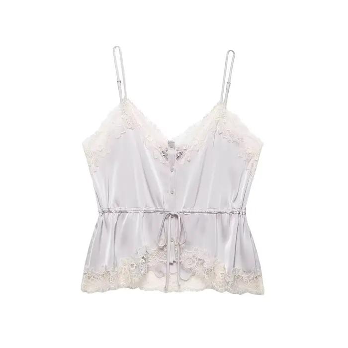 Débardeur en satin patchwork dentelle pour femme