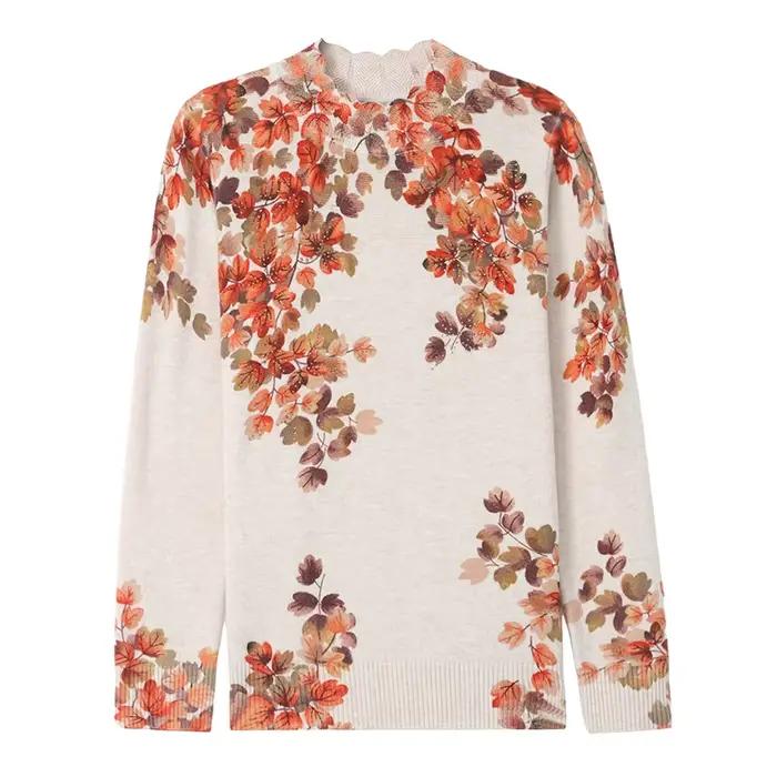 Chandail floral pour femmes, vêtement tricoté en polyester, décontracté et élégant pour automne-hiver 2025