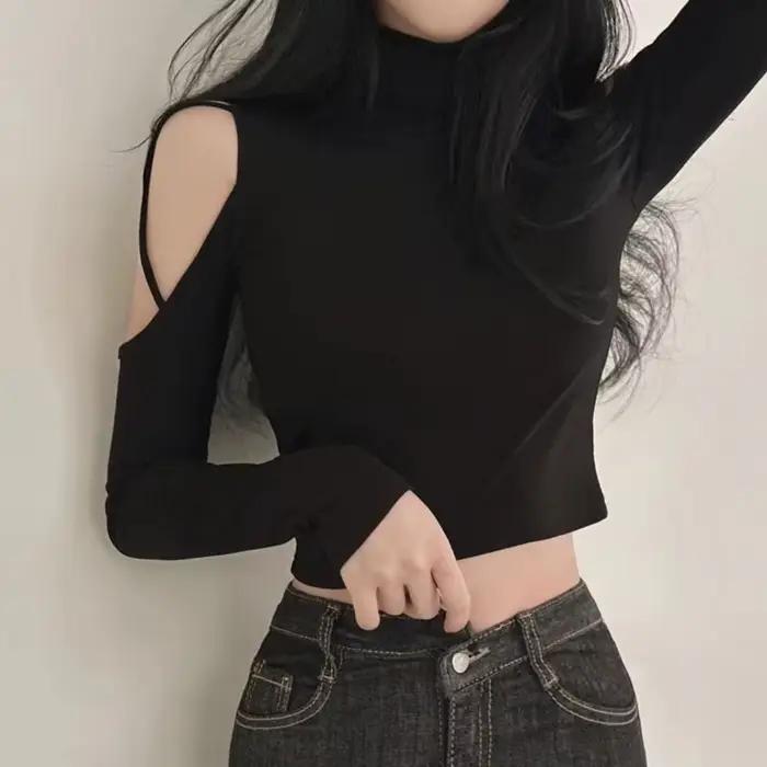 Haut en coton polyester col roulé épaules dénudées pour femmes automne hiver occassions spéciales bureau chic