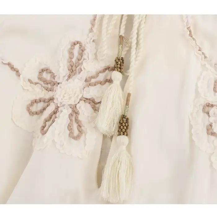 MUJER fleur brodé Blouses pour femmes gland chemises et chemisiers décontractés femme froncé plage