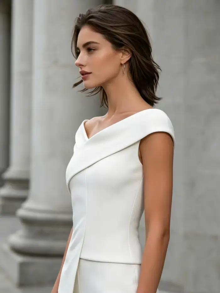 Haut pour femme à épaules dénudées col asymétrique polyester élégant printemps été occassions spéciales