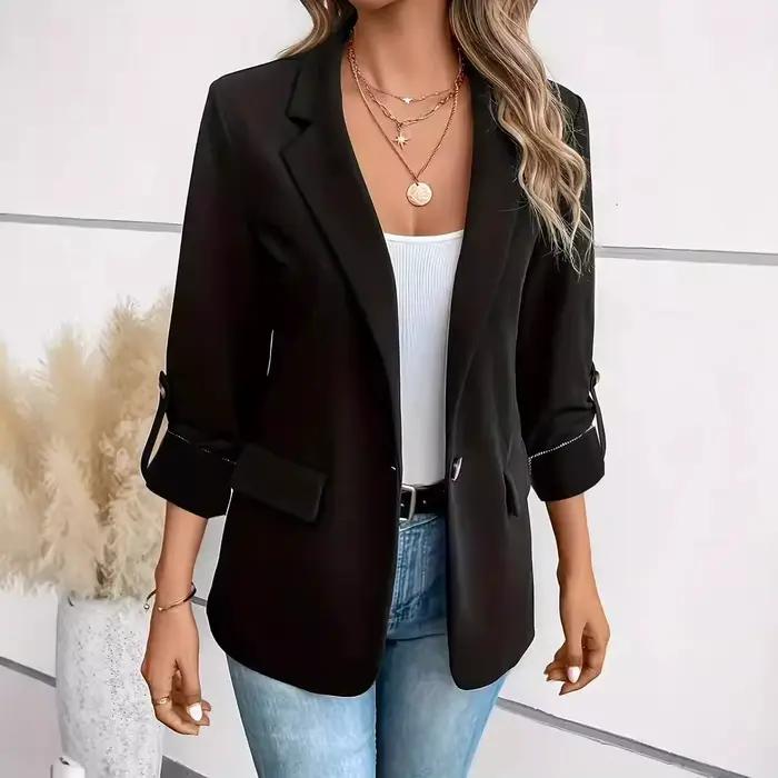 Blazer décontracté uni pour femme avec poches, polyvalent pour toutes les occasions automne-hiver 2026