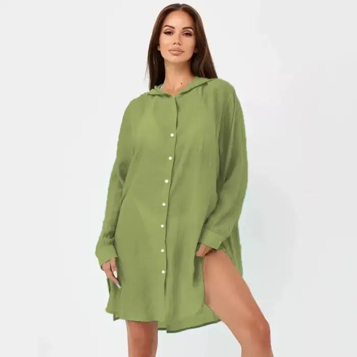 Robe tunique bohème à manches longues boutonnée