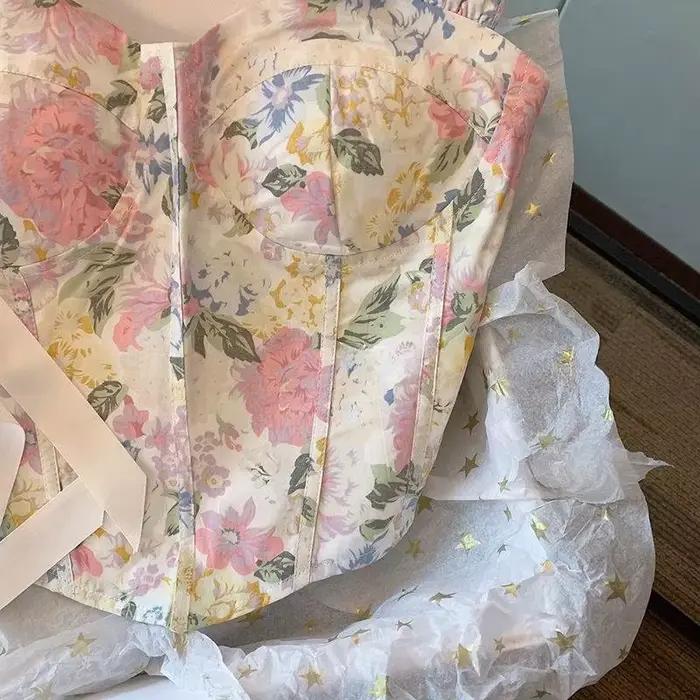Haut Court artificiel astique Rose à Imprimé Floral pour Femme