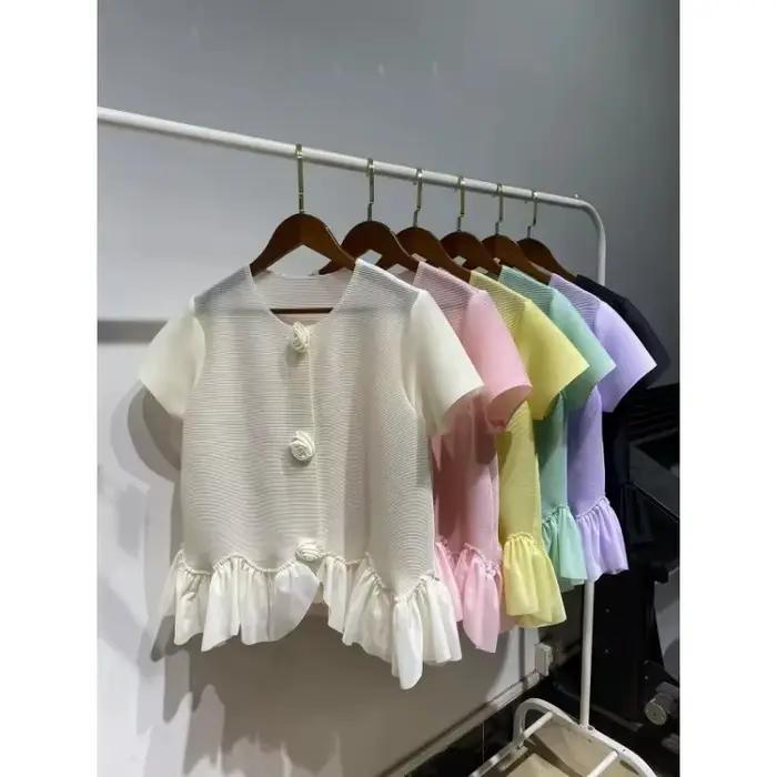 Miyake plissé femmes haut 2025 été nouvelle mode ample grande taille mince à manches courtes japonais coréen Style vêtements élégants