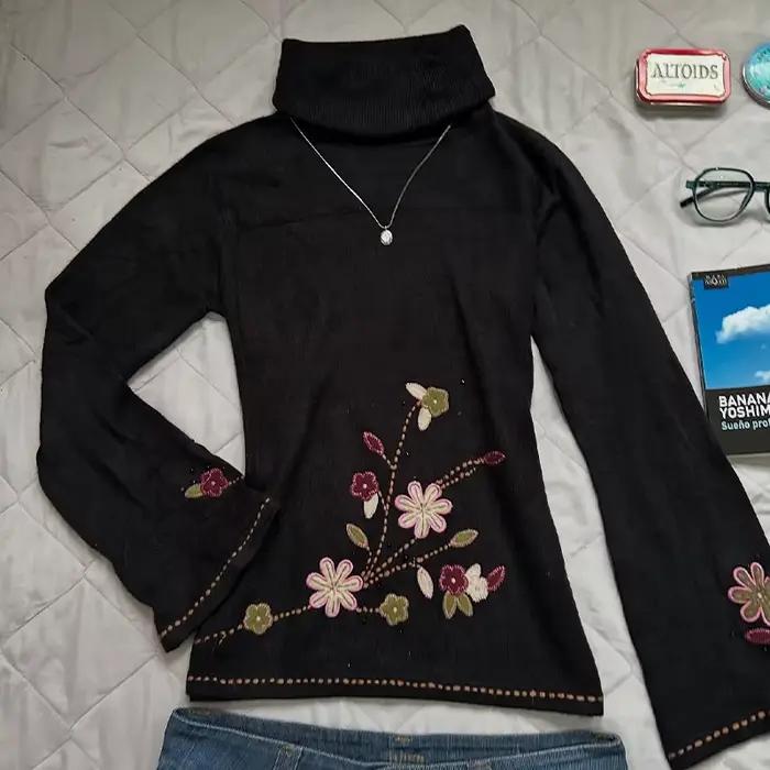 Harajuku pull à col roulé chic mode rétro Y2K esthétique style de rue punk grunge motif floral tous les jours streetwear pour femmes