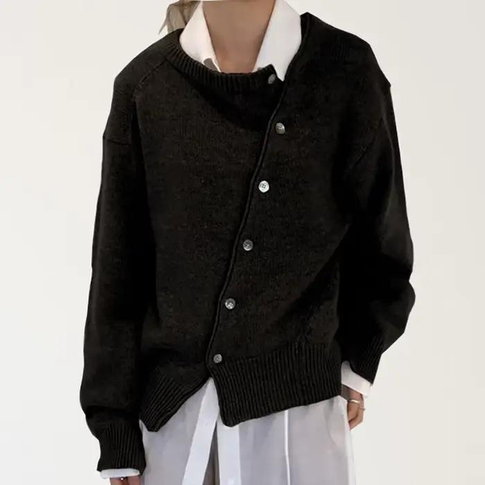 Chandail imprimé de musique ample, col rond, manches irrégulières pour femmes, automne hiver, décontracté, tricoté, boutonné