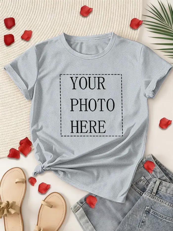 T-shirt personnalisable pour femme avec impression de logo ou dessin animé, décontracté et polyvalent pour toutes les saisons et occasions