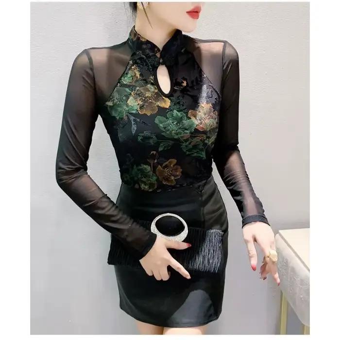 Chemise à bascule en velours pour femmes