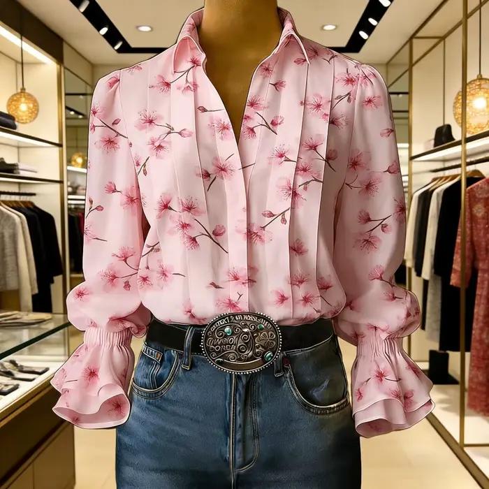 Chemise pour femme à imprimé floral rose doux