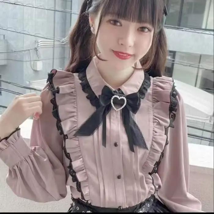 Chemise japonaise à volants en dentelle pour femmes