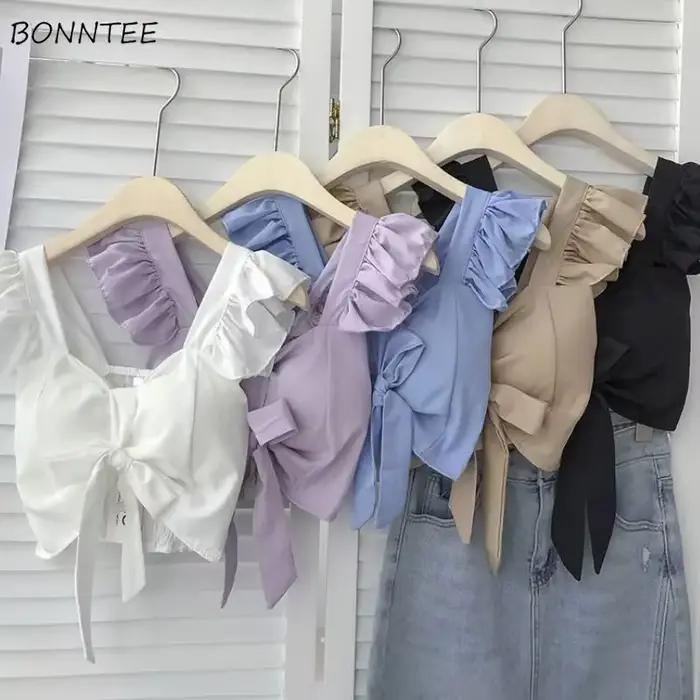Ulzzang-Camis courts à volants pour femmes