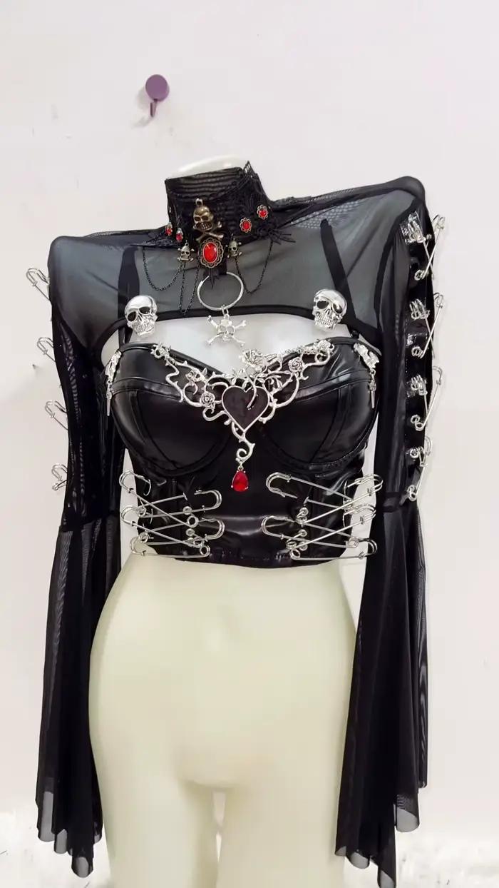Haut court gothique, sexy, à la mode, Harajuku, Y-Skull, Y-Punk, Y-Y2K
