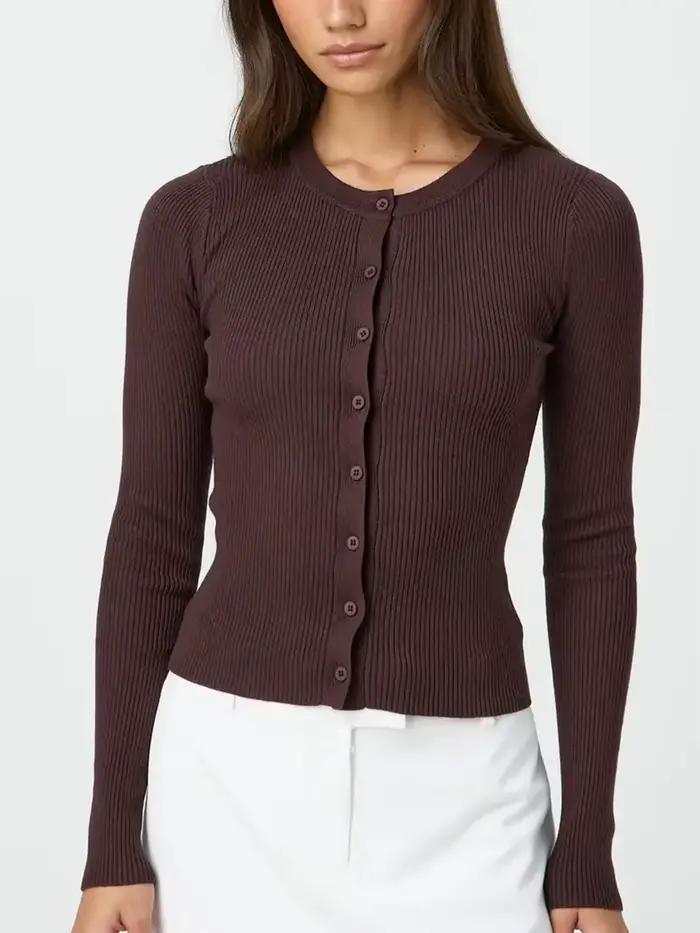Cardigan à manches longues et col rond pour femmes