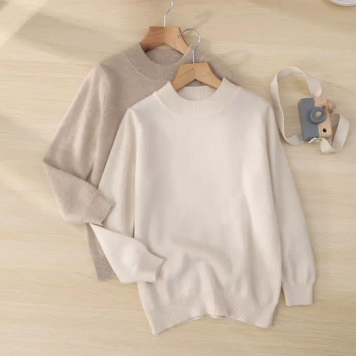 Classique enfants laine pull garçon fille col montant solide