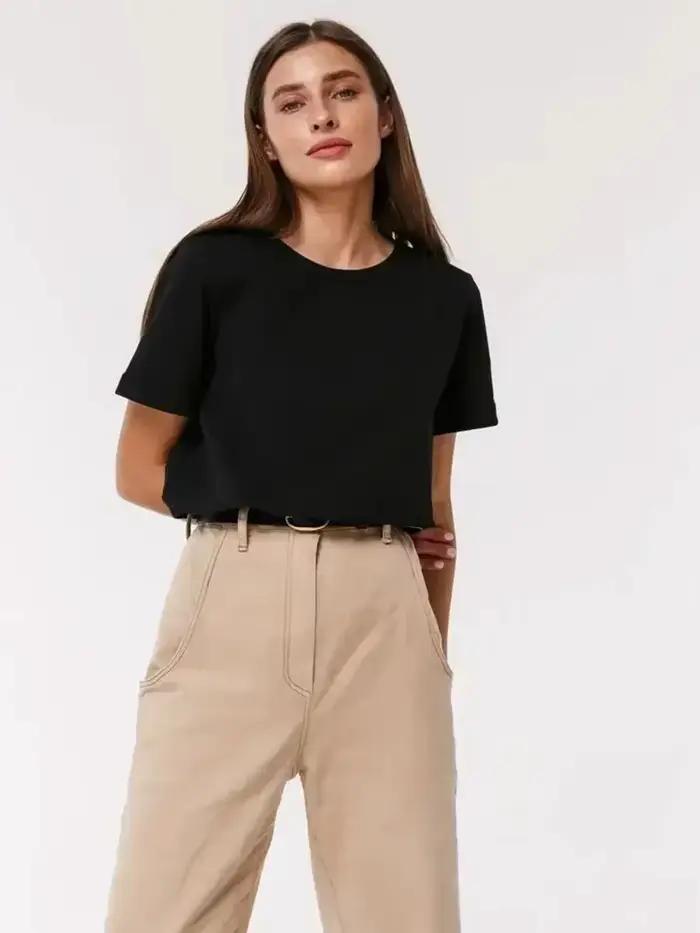 Dames été 100% coton femmes T-shirt fond basique à la mode solide dame à manches courtes hauts amples chemises ㎡