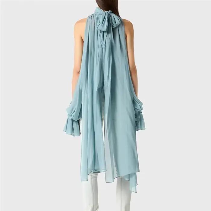Haut en mousseline pour femme à col licou et dos noué