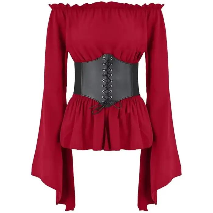 Chemisier Renaissance femme manches évasées cou fendu polyester plis pour événements médiévaux steampunk cosplay haut vintage