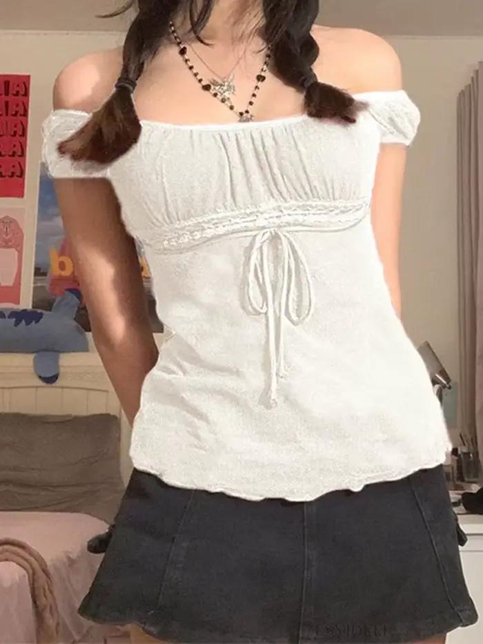 T-shirt en dentelle douce esthétique des années 2000 pour femmes