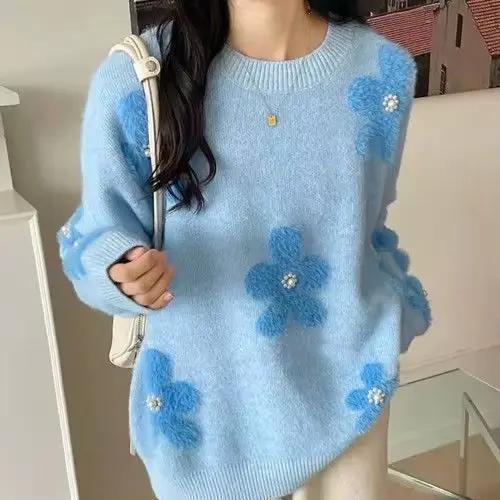 Pull moelleux en automne et en hiver 2025 avec un nouveau design de style élégant avec des fleurs perlées