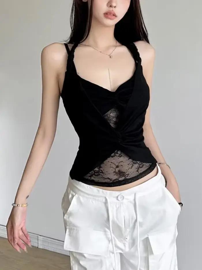 Maille Dentelle Y2k Y-V-Presidence Crop pour Femme