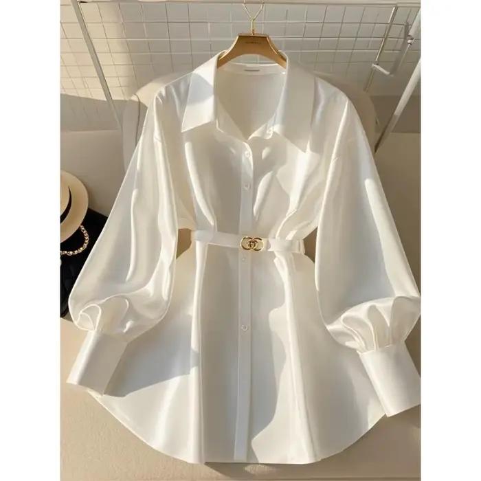 Blouse Décontractée Polyester Beige Femmes Style Mature Lâche Ajustement Haut de Gamme Soirée Officielle