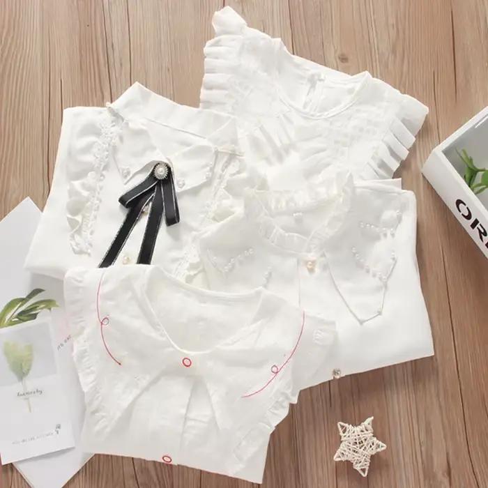 Chemisier en dentelle de polyester pour filles, chemise blanche avec manches longues pour enfants, style mode, couleurs variées, pour occasions spéciales et quotidienne ```