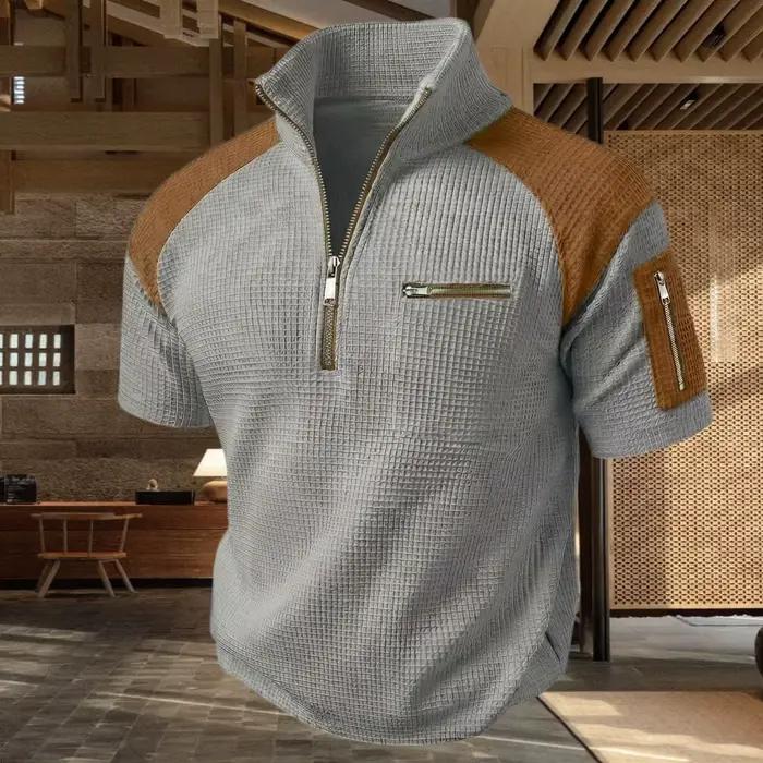 Polo homme en polyester à fermetures éclair colorées pour looks décontractés printemps été