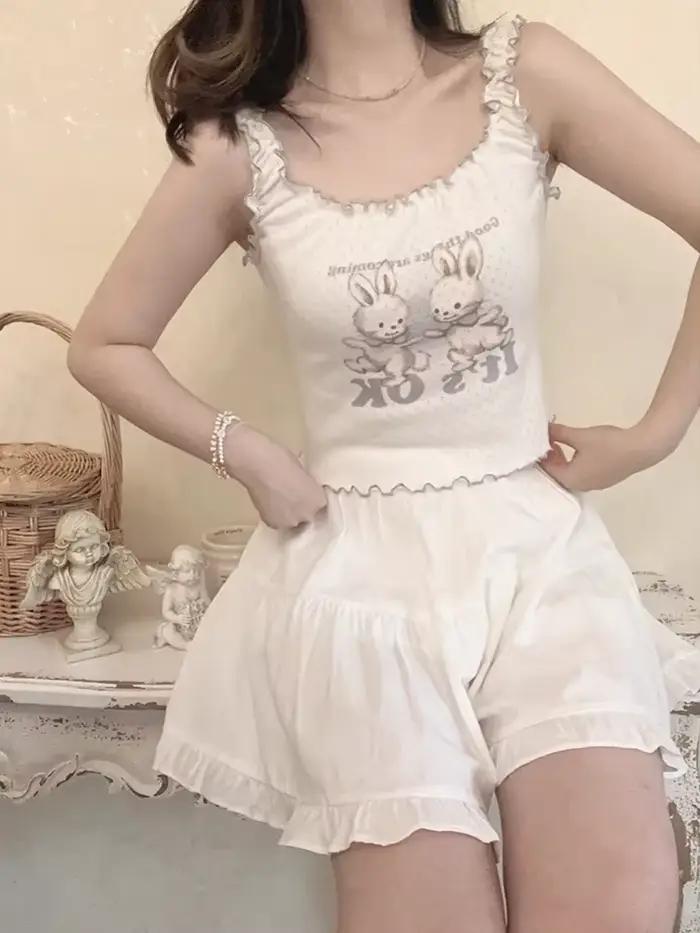 Haut court imprimé lapin et chat amissié pour femmes