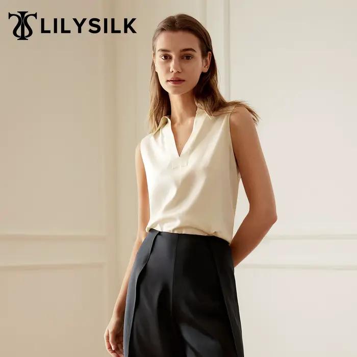 LILYSILK Chemise violette en soie sans manches à col en V pour femme Laides Haut souple de luxe pour occasions multiples