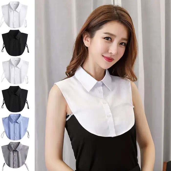 Demi-chemises classiques à faux col détachable pour femmes polyester style élégant occassions professionnelles et spéciales