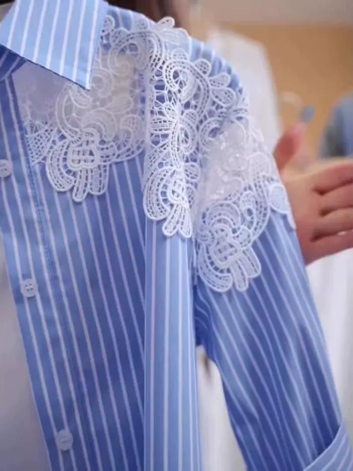Chemise rayée à col Polo pour femmes