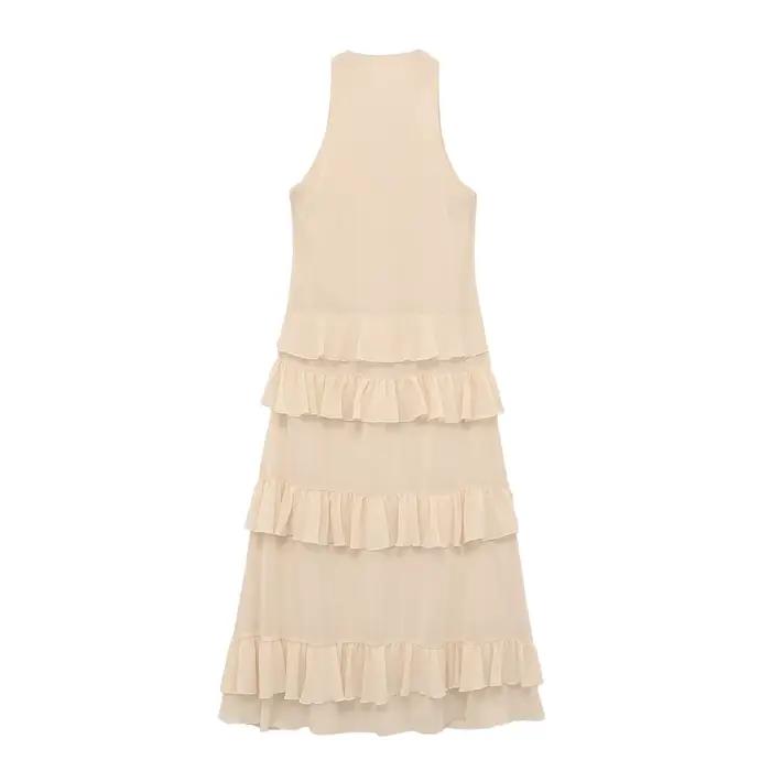 Robe midi élégante beige pour femme
