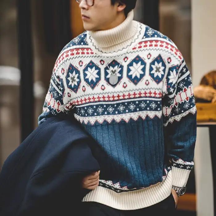 Maden Vintage Fair Isle pull tricoté noël chaud col roulé